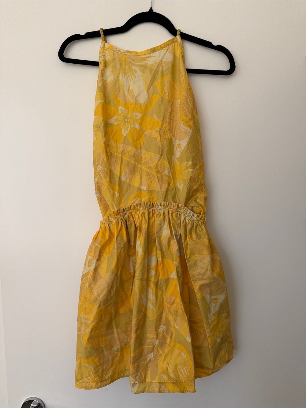 Womens Yellow Floral Halter Dress with pockets